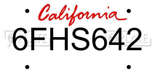 6FHS642 California License Plate
