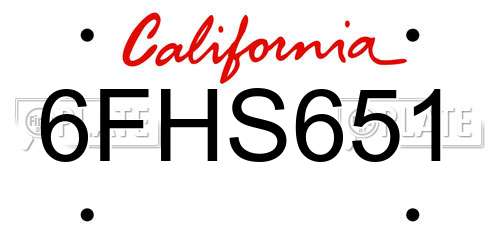 6FHS651 California License Plate