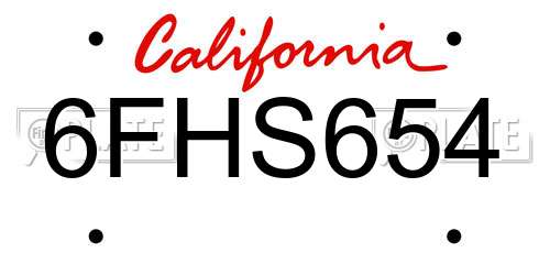 6FHS654 California License Plate