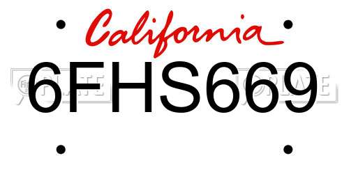 6FHS669 California License Plate