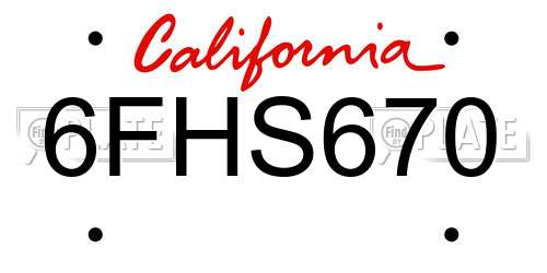 6FHS670 California License Plate