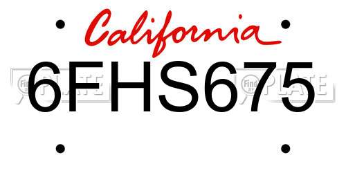 6FHS675 California License Plate