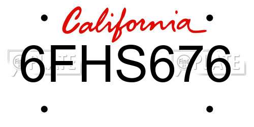 6FHS676 California License Plate