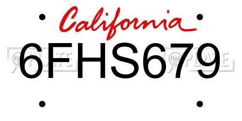 6FHS679 California License Plate