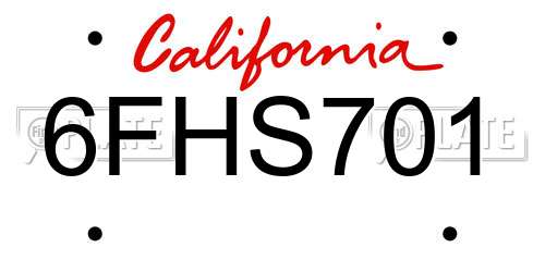 6FHS701 California License Plate