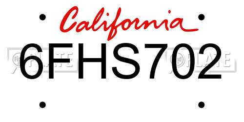 6FHS702 California License Plate