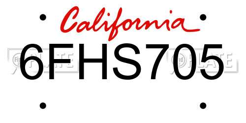 6FHS705 California License Plate