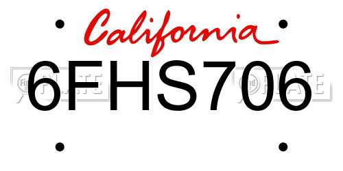 6FHS706 California License Plate