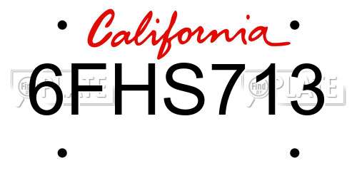 6FHS713 California License Plate