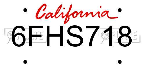 6FHS718 California License Plate