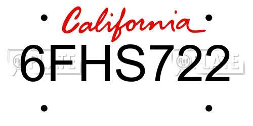 6FHS722 California License Plate