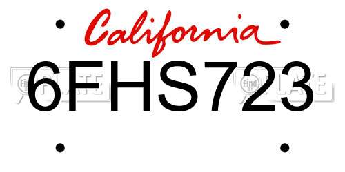 6FHS723 California License Plate