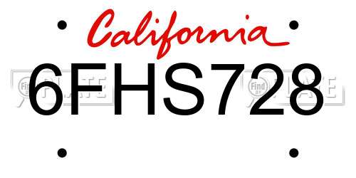 6FHS728 California License Plate