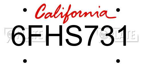 6FHS731 California License Plate