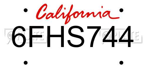 6FHS744 California License Plate