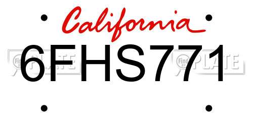 6FHS771 California License Plate