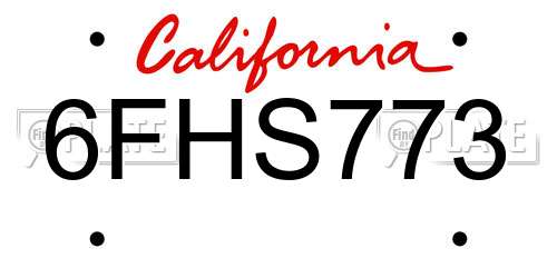 6FHS773 California License Plate
