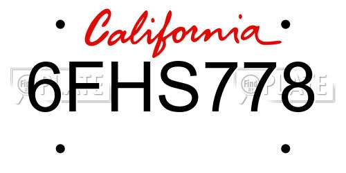 6FHS778 California License Plate