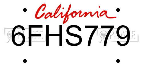 6FHS779 California License Plate