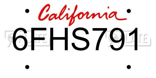 6FHS791 California License Plate