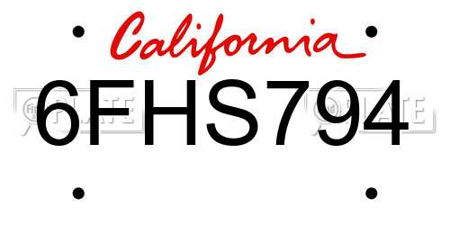 6FHS794 California License Plate