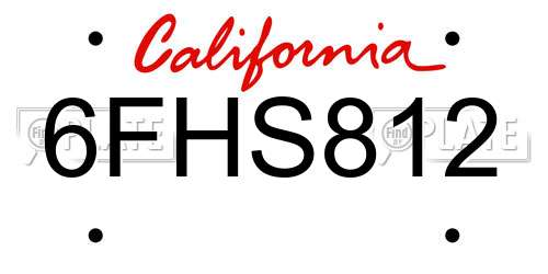 6FHS812 California License Plate