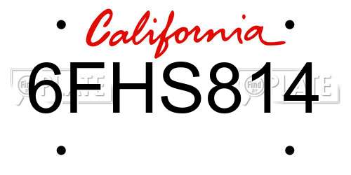 6FHS814 California License Plate