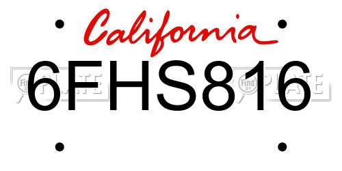 6FHS816 California License Plate