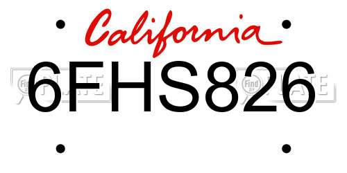 6FHS826 California License Plate