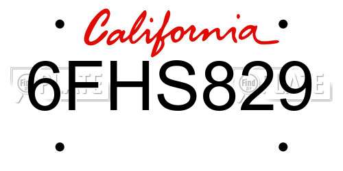 6FHS829 California License Plate