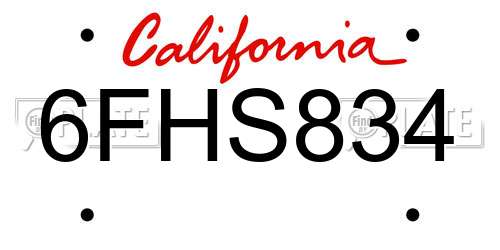 6FHS834 California License Plate