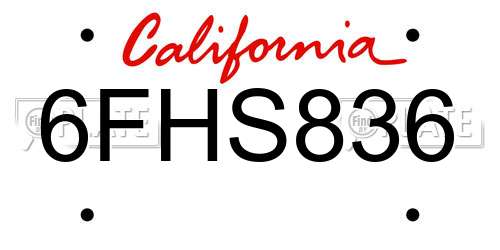 6FHS836 California License Plate