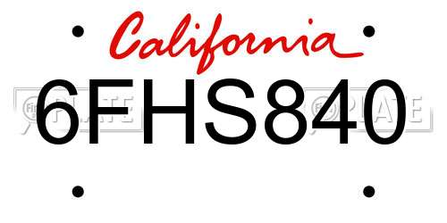 6FHS840 California License Plate