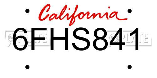 6FHS841 California License Plate