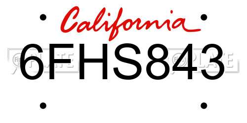 6FHS843 California License Plate