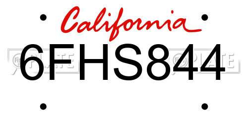 6FHS844 California License Plate