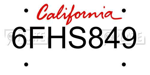 6FHS849 California License Plate