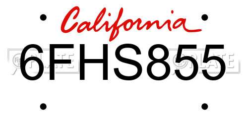 6FHS855 California License Plate