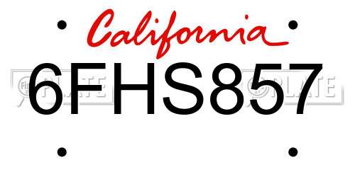 6FHS857 California License Plate