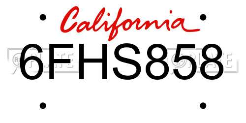 6FHS858 California License Plate