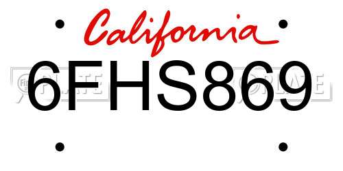 6FHS869 California License Plate
