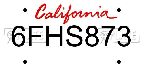 6FHS873 California License Plate