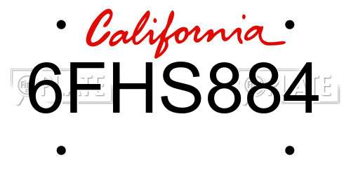 6FHS884 California License Plate