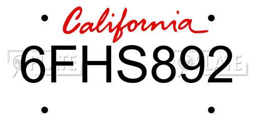 6FHS892 California License Plate