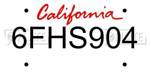 6FHS904 California License Plate