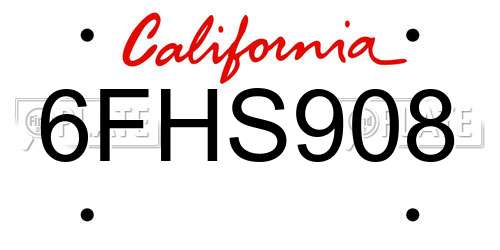 6FHS908 California License Plate