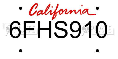 6FHS910 California License Plate