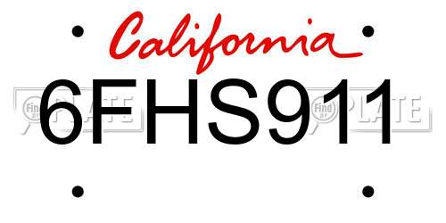 6FHS911 California License Plate