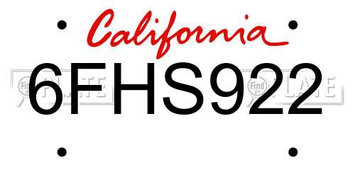 6FHS922 California License Plate