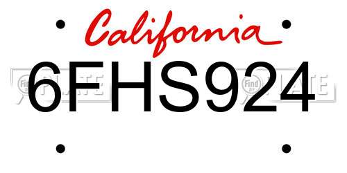 6FHS924 California License Plate